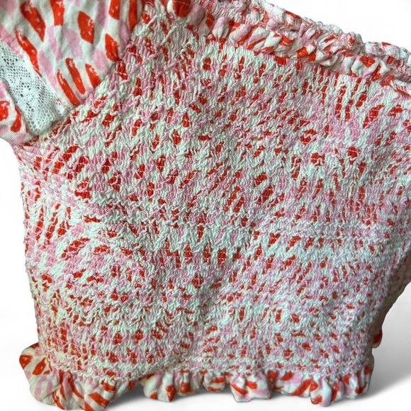 Reset- Pink & Red Smocked Peasant Crop Top | Boho Vibes | Size M ❤️🌸 - Picture 7 of 8